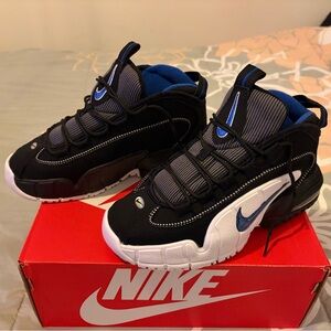 Nike Penny Hardaway Black and White Sneakers with Blue Accents